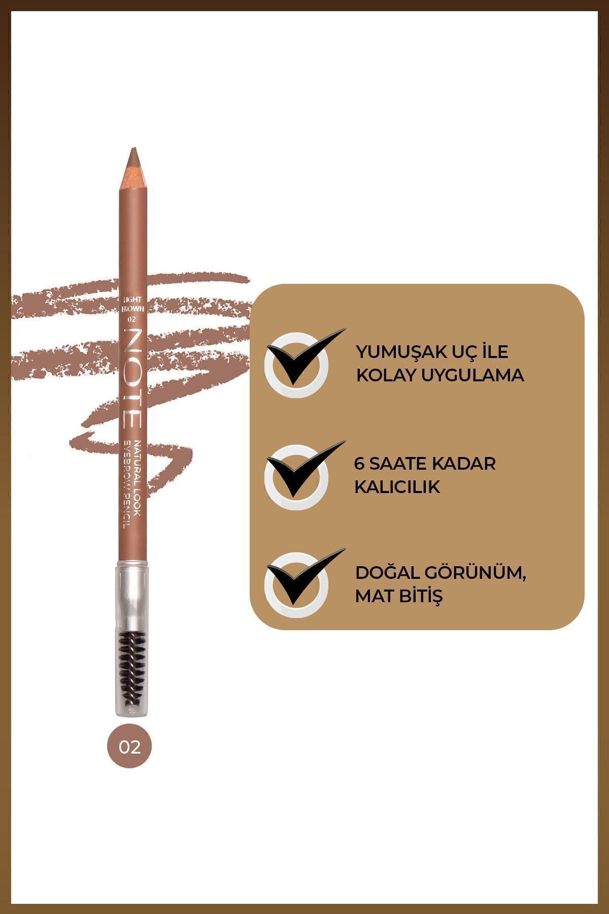 Natural Eyebrow Pencil Waterproof Çift Taraflı Suya Dayanıklı Kaş Kalemi 02 Light Brown - Açık Kahve