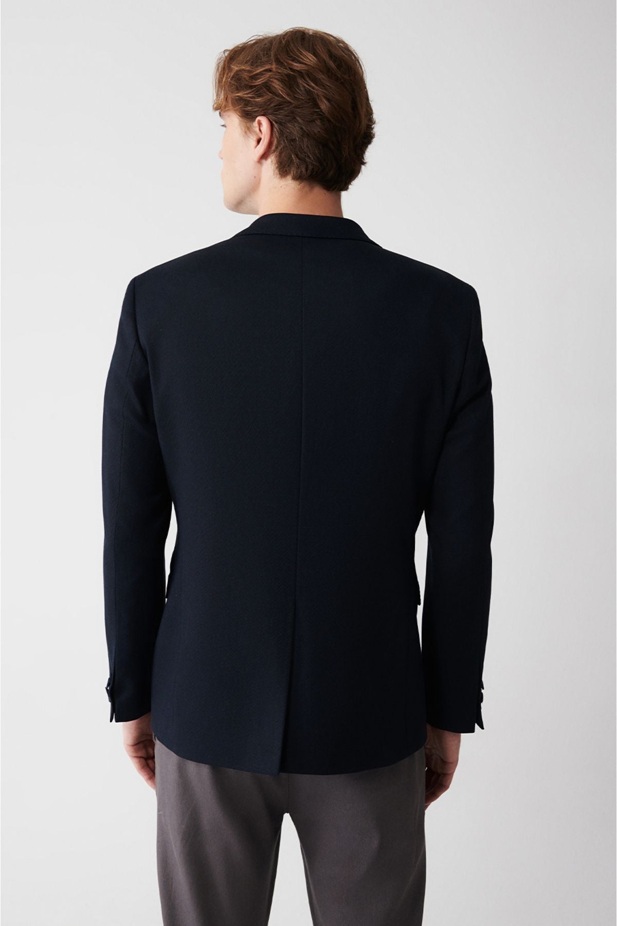 Men's navy blue single slit lid pocket lined jacket A32Y4022