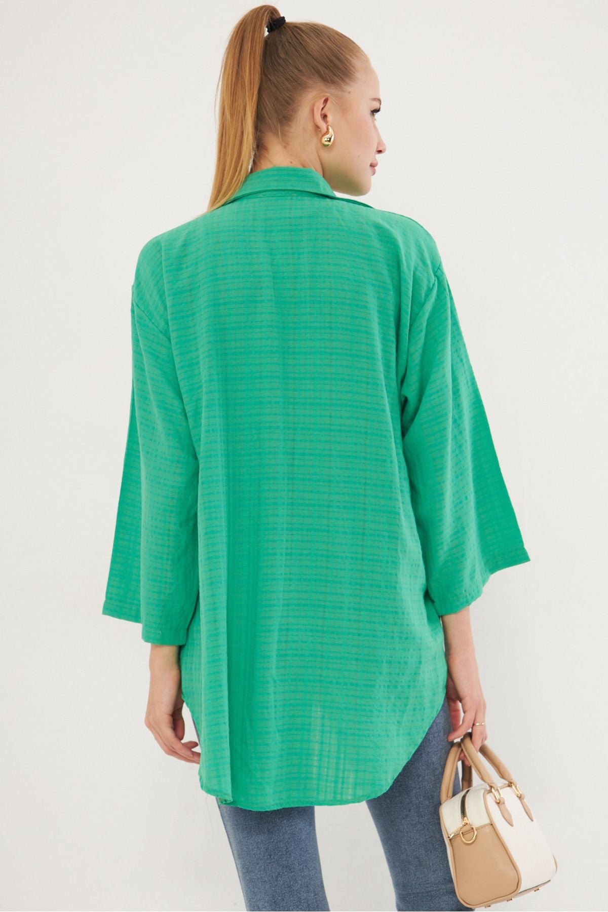 WOMEN LIGHT GREEN SHIRT COLLAR front with laced kimono shirt ARM-25K001006