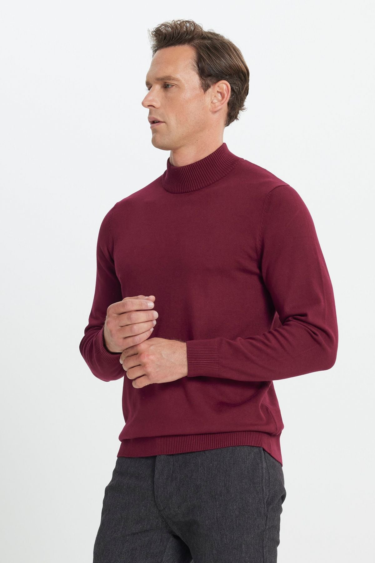 Men's Bordeaux Standard Fit Normal Cut Half Fisherman Yaka knitwear sweater