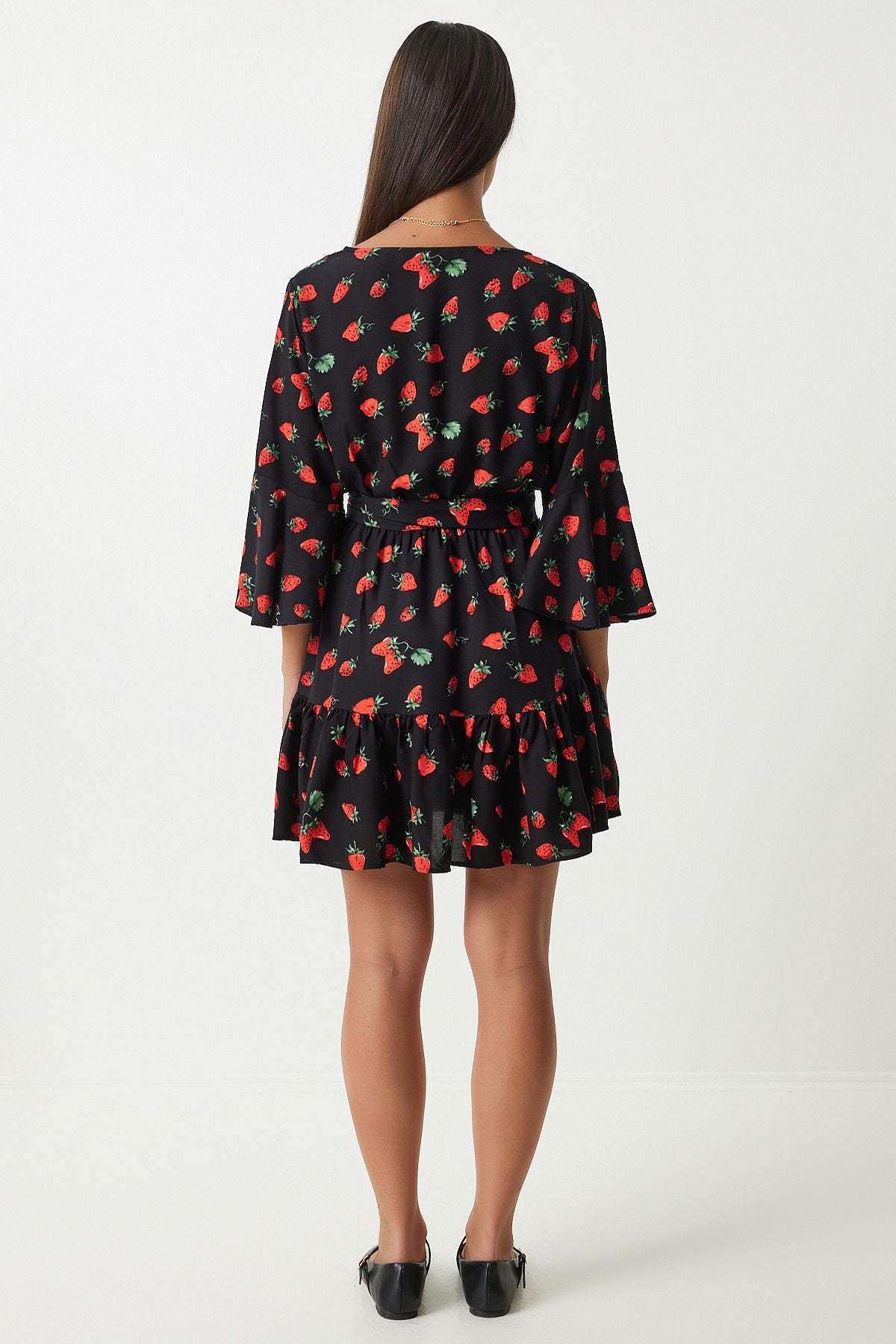 Woman Red Black Patterned Summer Viscon Clash Dress FN03202