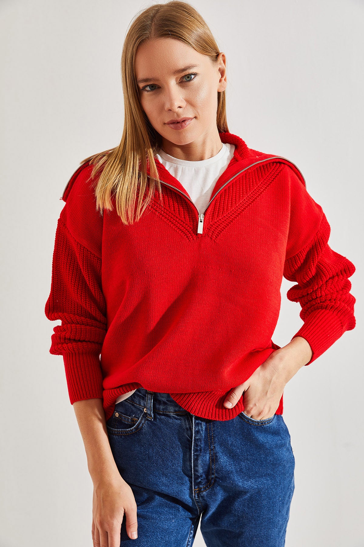 Women's Turtleneck Zippered Knitwear Sweater 20234197