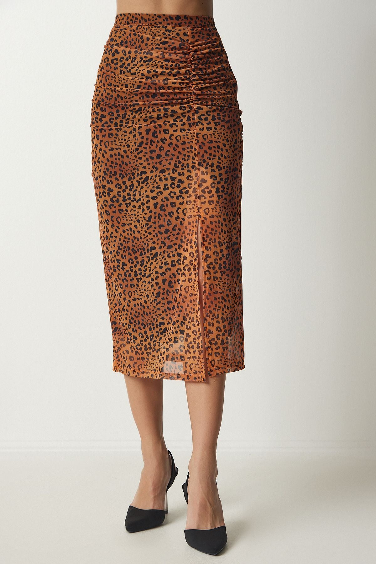 Woman Oranj Patterned Shirred Chiffon Skirt CR00420