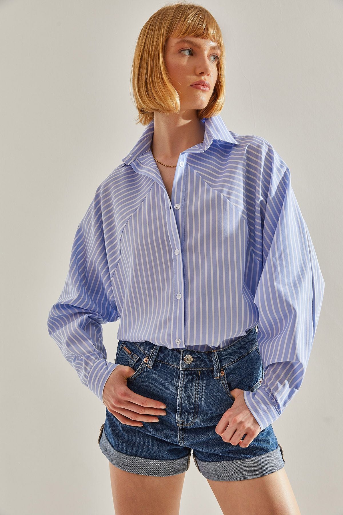 WOMEN'S striped bat sleeve oversize shirt 60251247