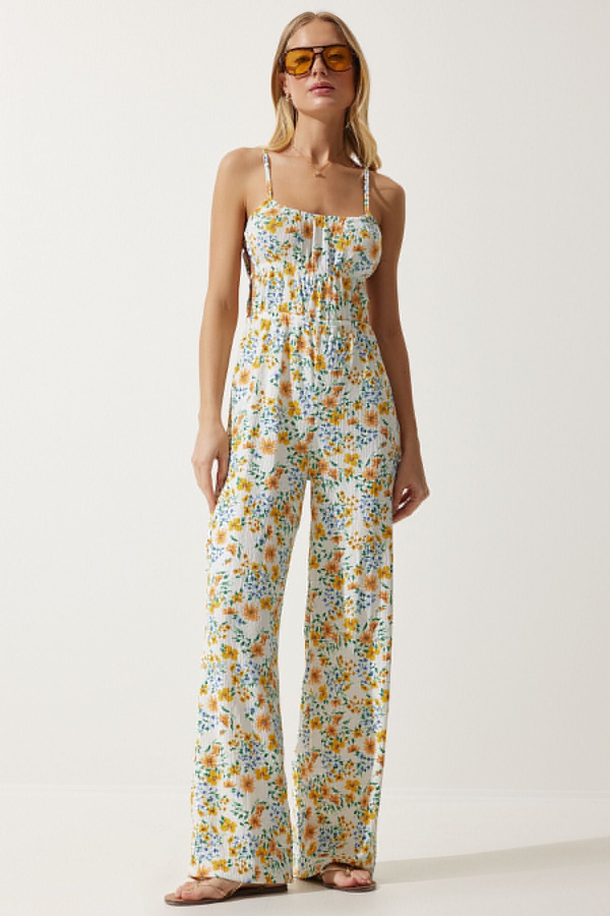 Female ecru yellow window detailed patterned knitted tulum ub00245