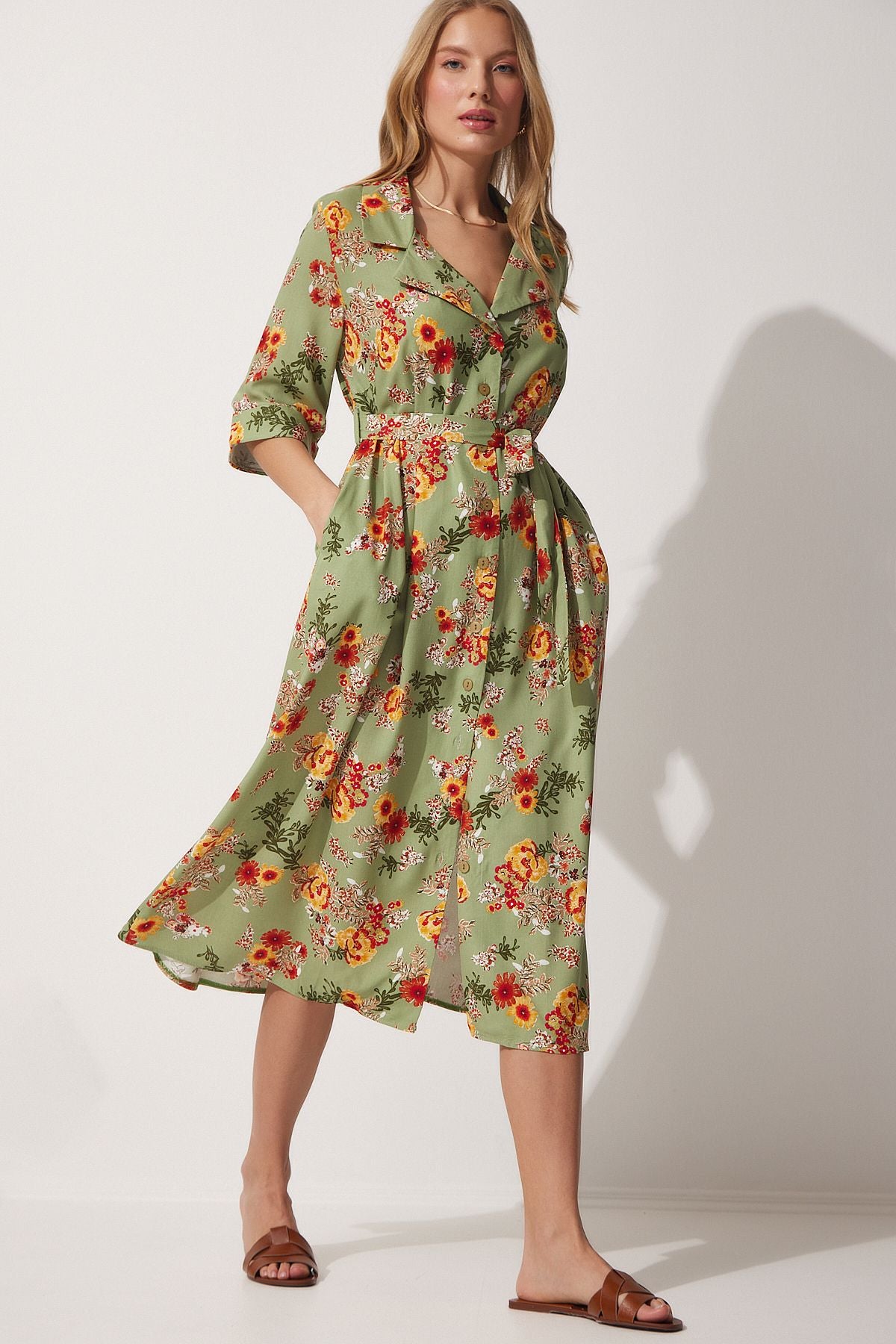 Floral Summer Viscose Shirt Dress