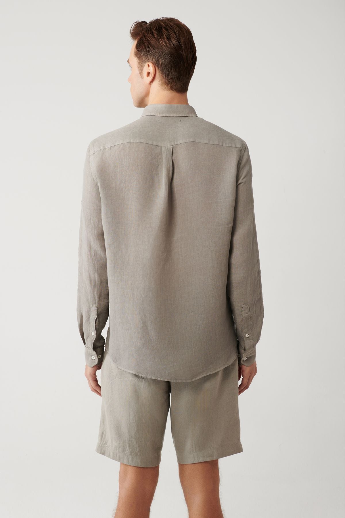 Men's Gray 100 %Linen buttoned collar shirt B002191