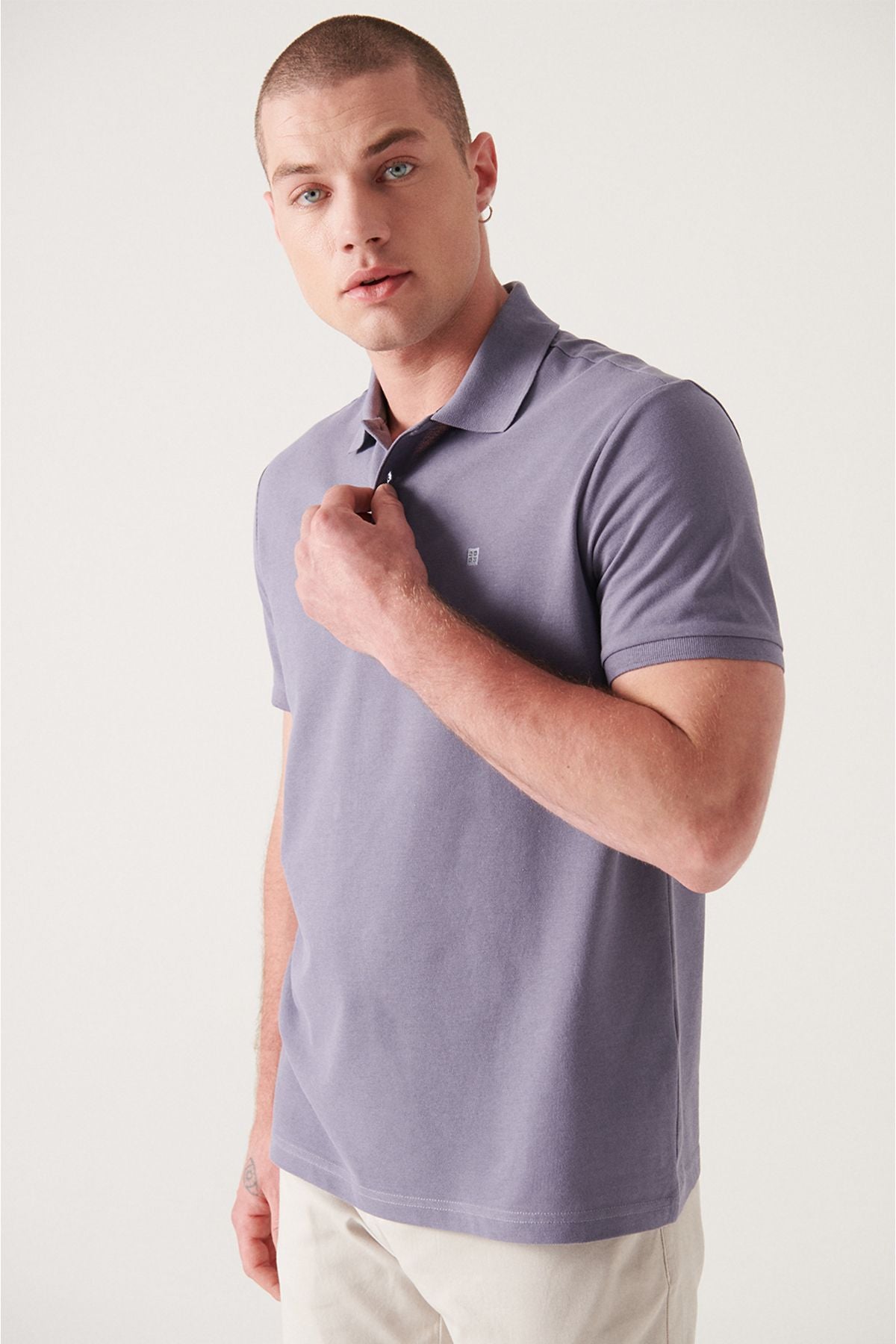 Men's lilac 100 %cotton cool, Polo Yaka T-shirt E001004