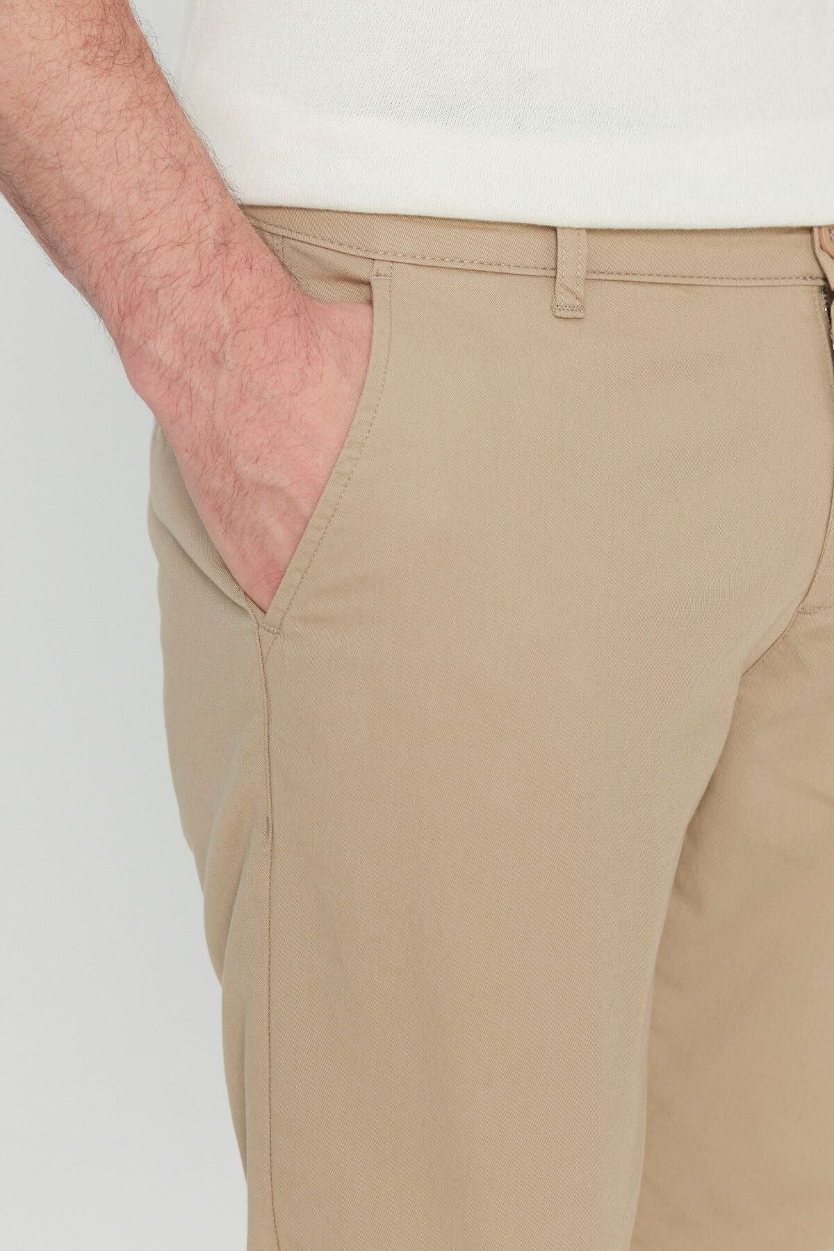 Men's Camel Cotton Slim Fit Narrow Cut Side Pocket Flexible Casual Pants