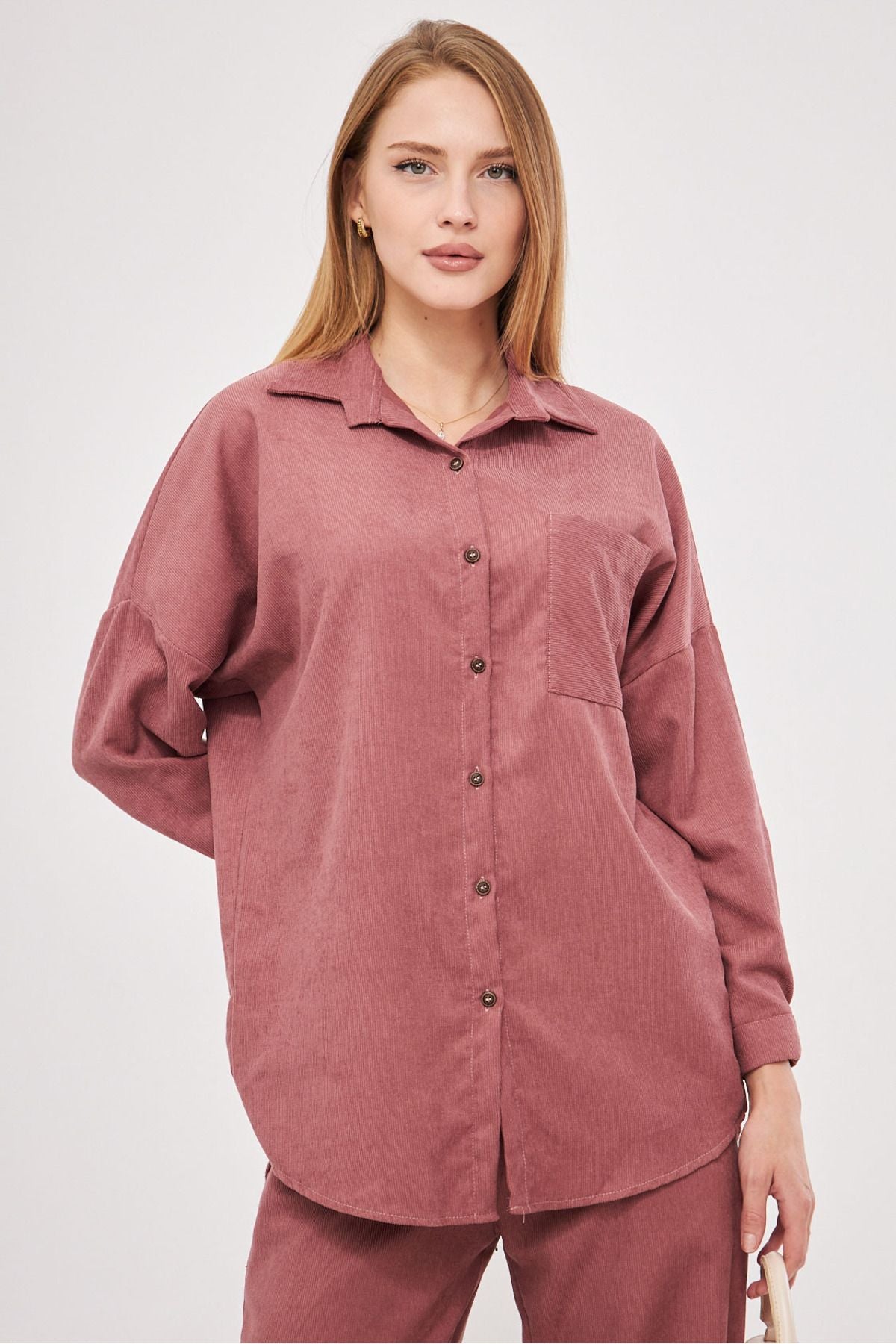 Female Rose Dry Pocket Oversize Fine Wick Velvet Shirt ARM-24K001076