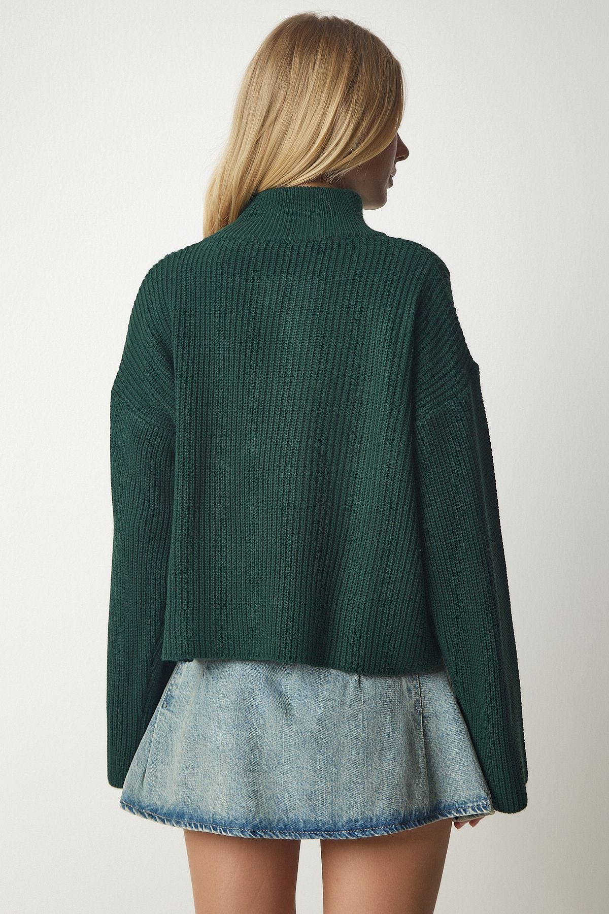 Female emerald green zipper knitwear cardigan yy00172