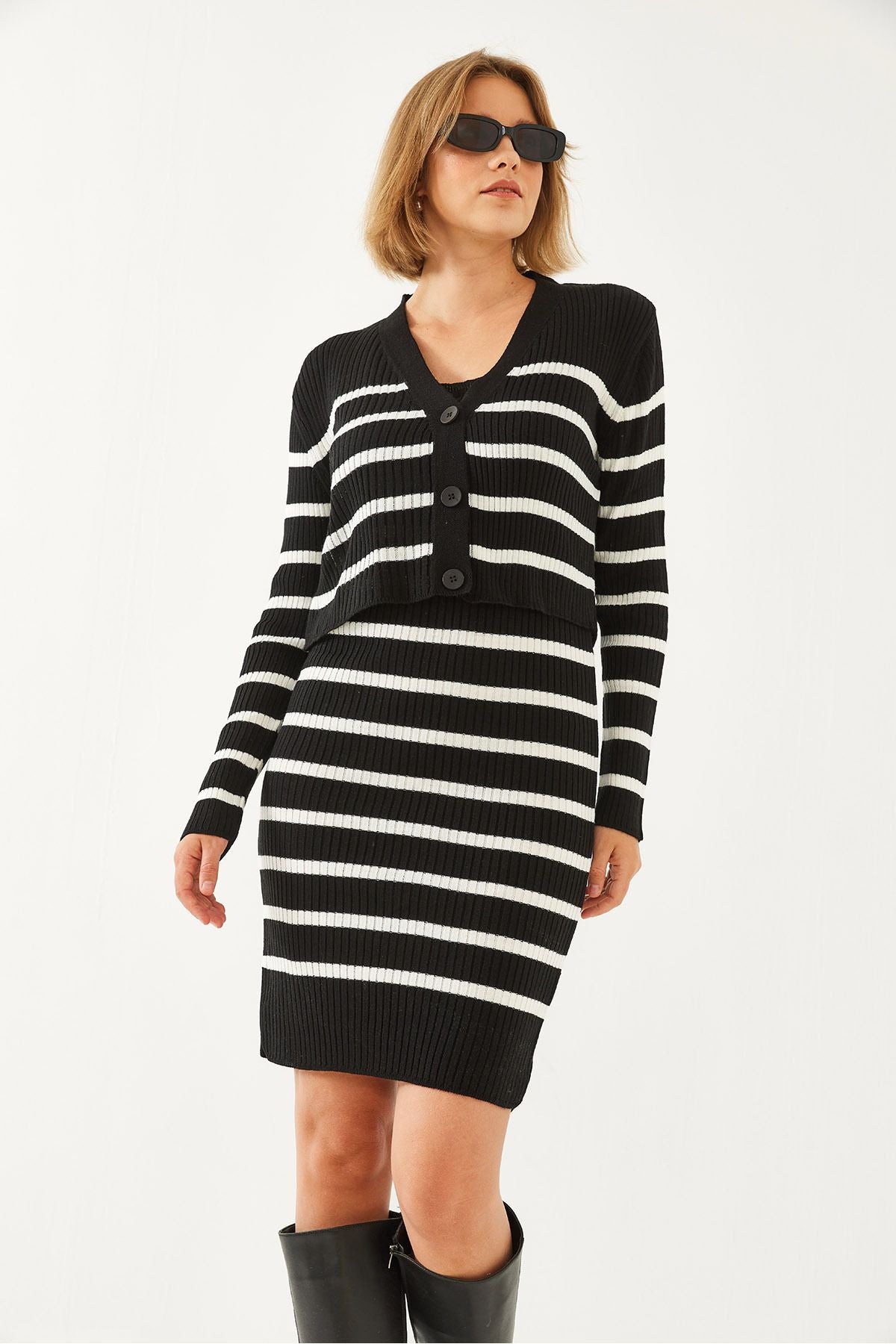 Women's striped strap dress and jacket binary team 60351069