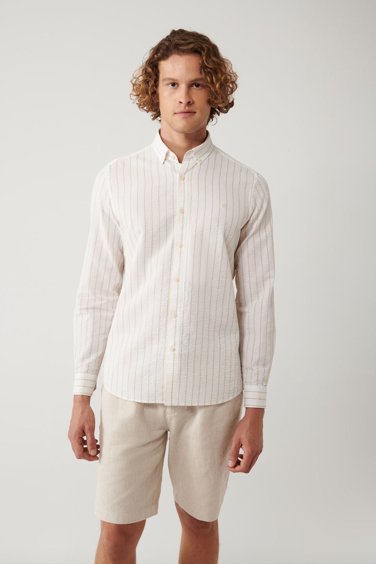 Men's white wafer striped lycra cotton shirt A41y2112