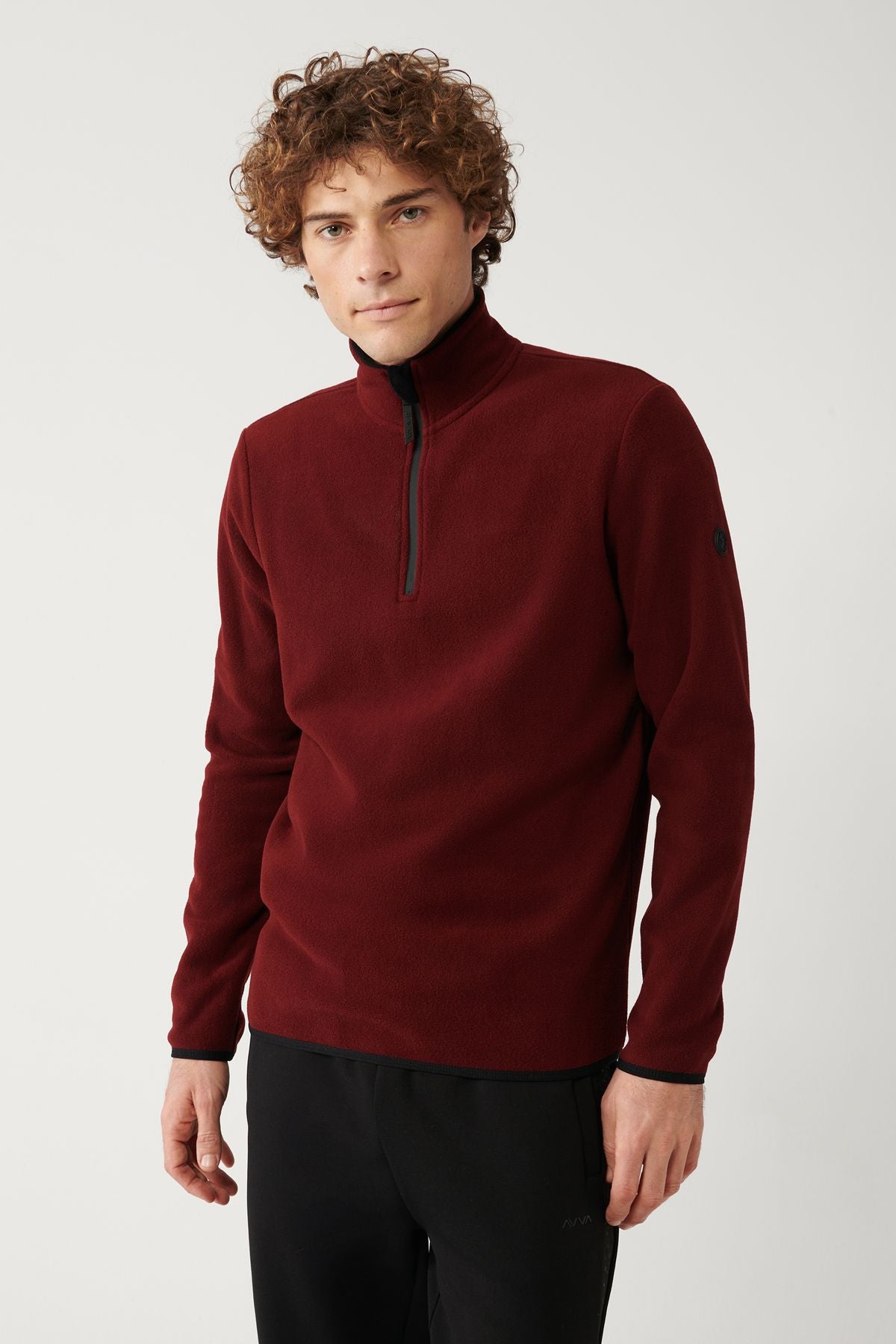 Men's red cold -resistant half -zipper with perpendicular collar polar sweatshirt E001068