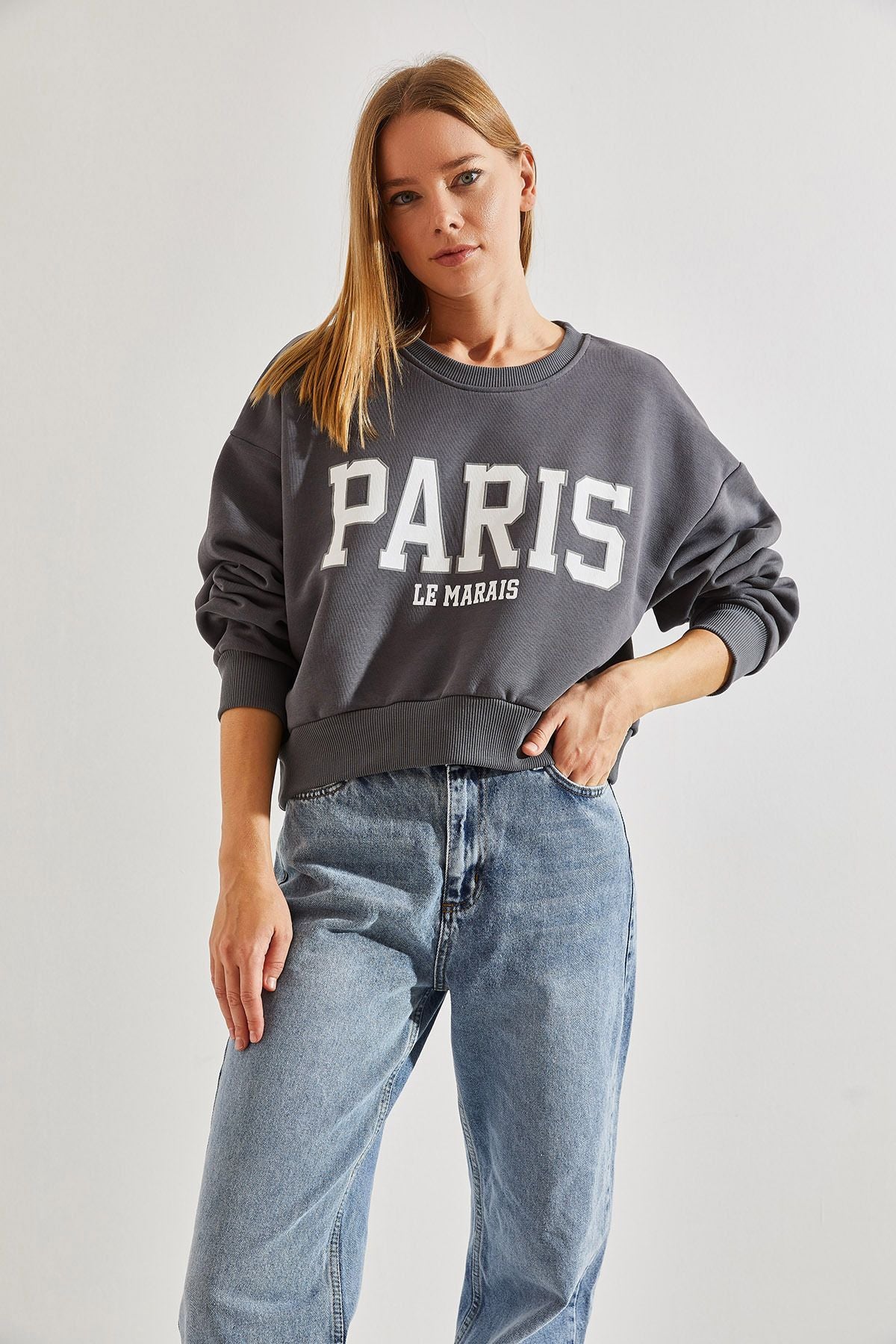 Woman Paris Printed Three Yarn Sweatshirt