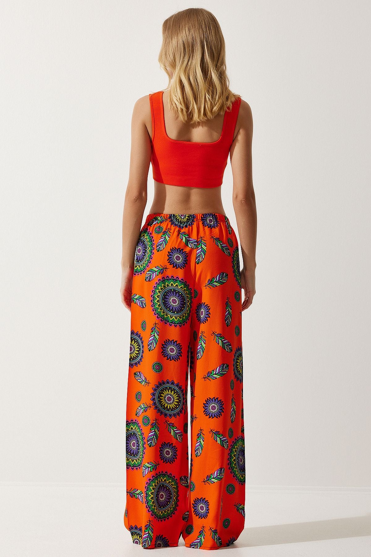 Female Oranj Purple Patterned Viscose Palazzo Pants EN00606
