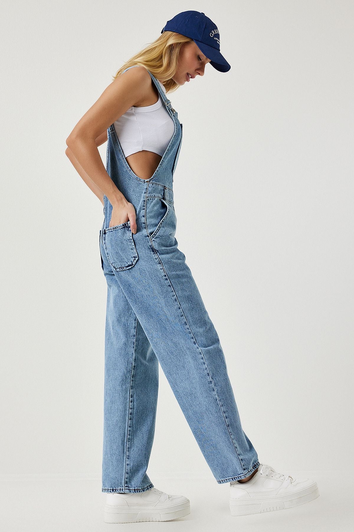 Woman Light Blue Wide Pocket Denim Gardener Tulum RV00162