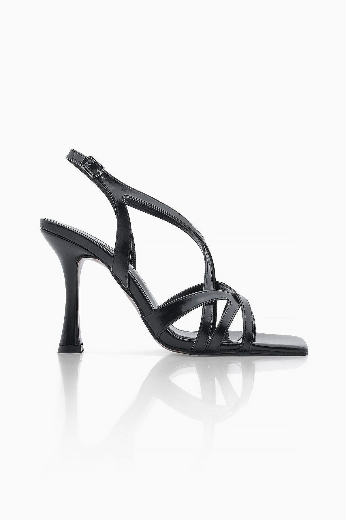 Female heeled shoes blunt nose cross -band heeled sandals residence black