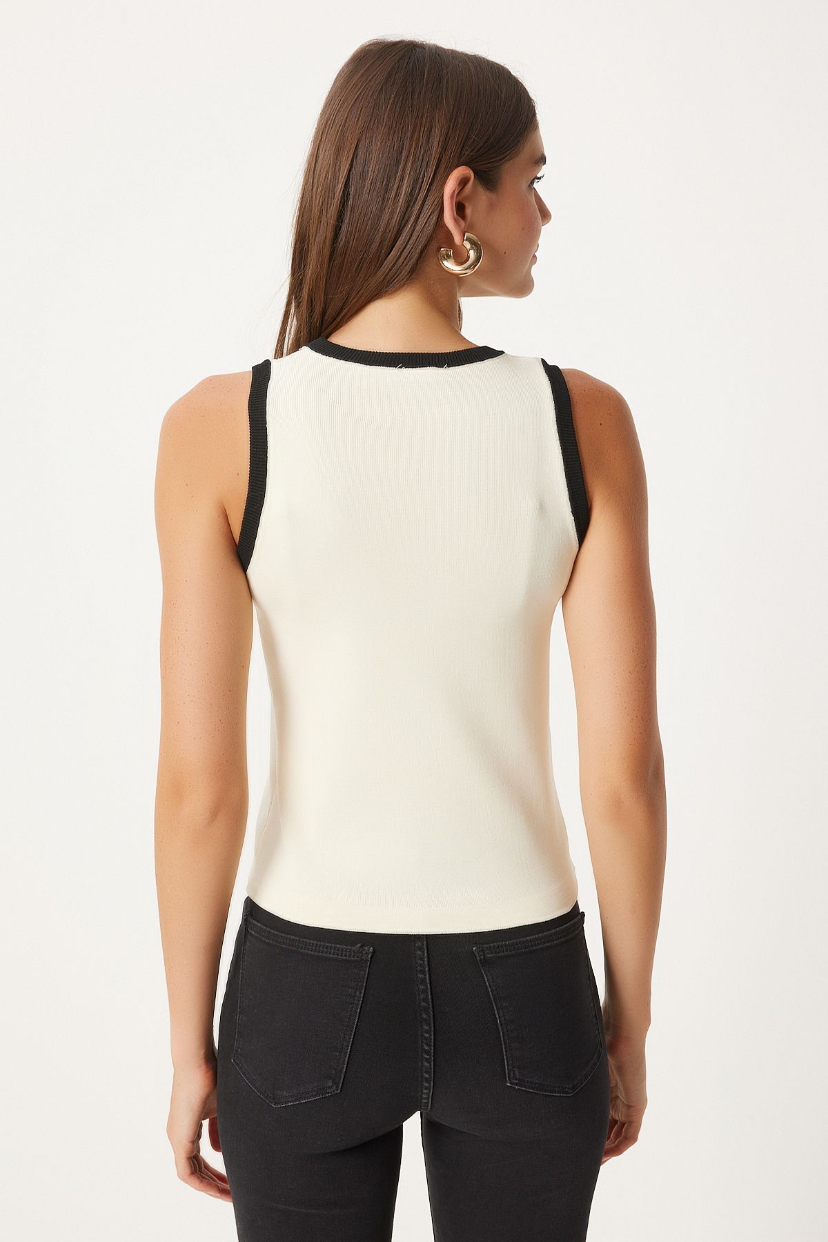 Women's cream contrast lane knitwear blouse FN03275