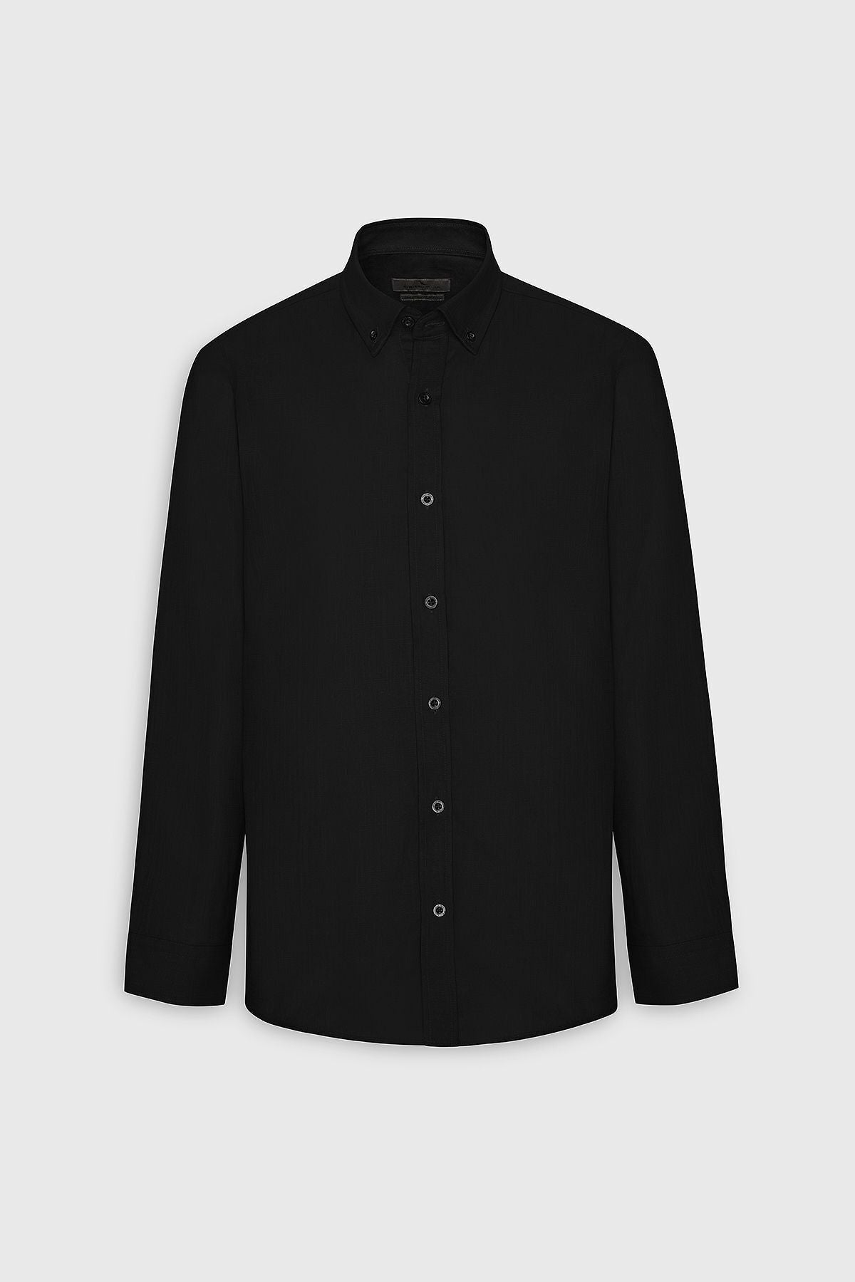 Men's black slim fit narrow cut buttoned collar 100 %cotton oxford shirt