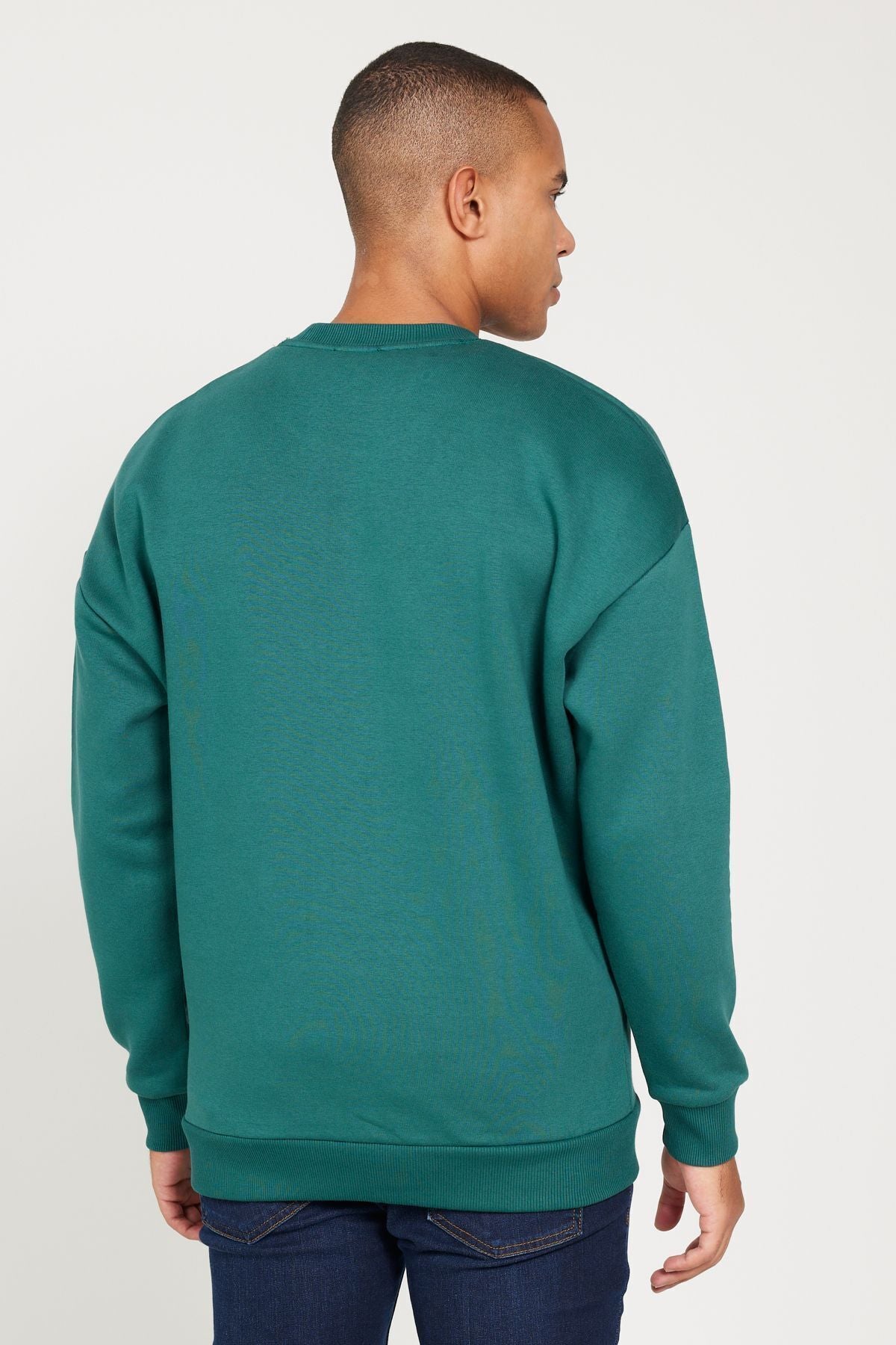 Men's Dark Green Oversizle Fit Plenty Cotton Cotton Içi Polar 3 IP Bicycle collar Sweatshirt