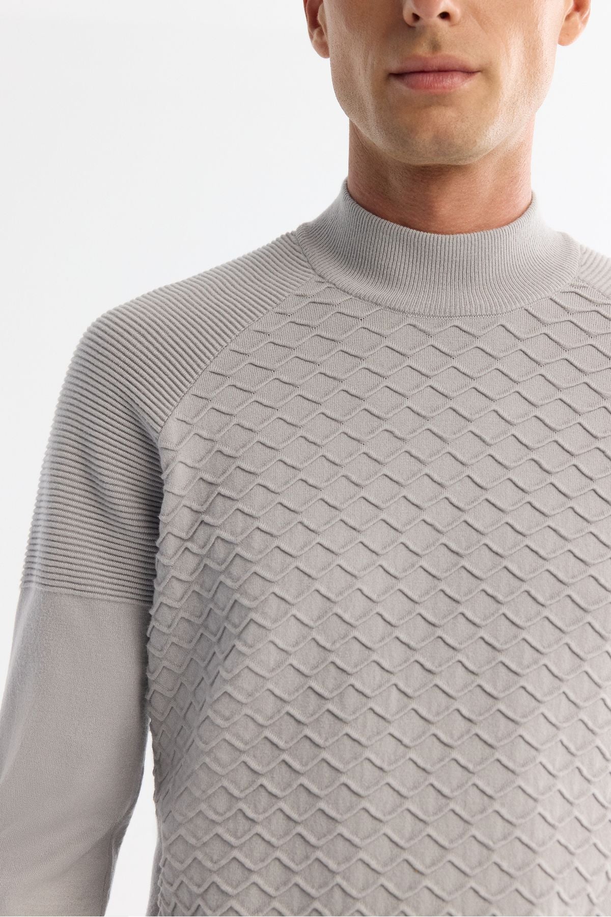 Men's gray half half fisherman Yaka Soft Touch Knitwear Sweater A42Y5023