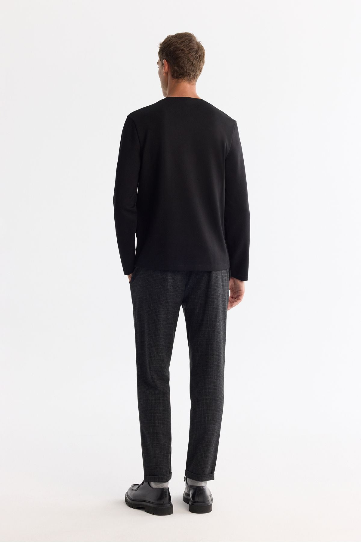 Men's black bike collar cotton long sleeve T-shirt A42y1350