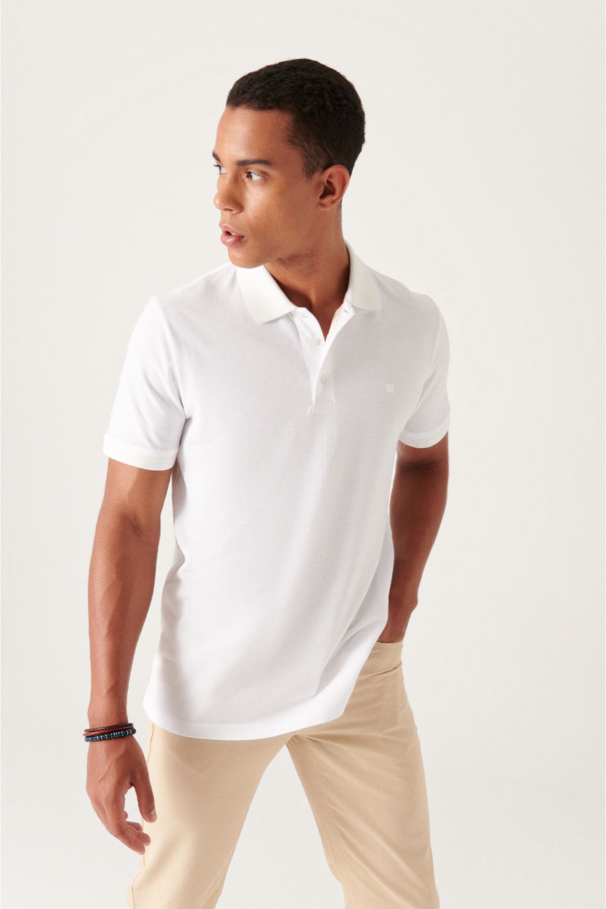 Men's White 3 Button 100 %Corn Cotton Polo Yaka T-shirt B001027