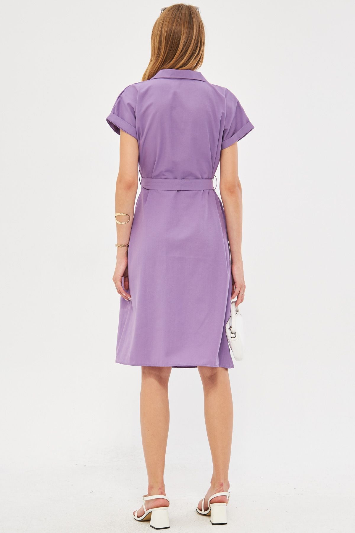 WOMEN'S LIL LIL WAST Belt Short Sleeve Shirt Dress ARM-19Y001068