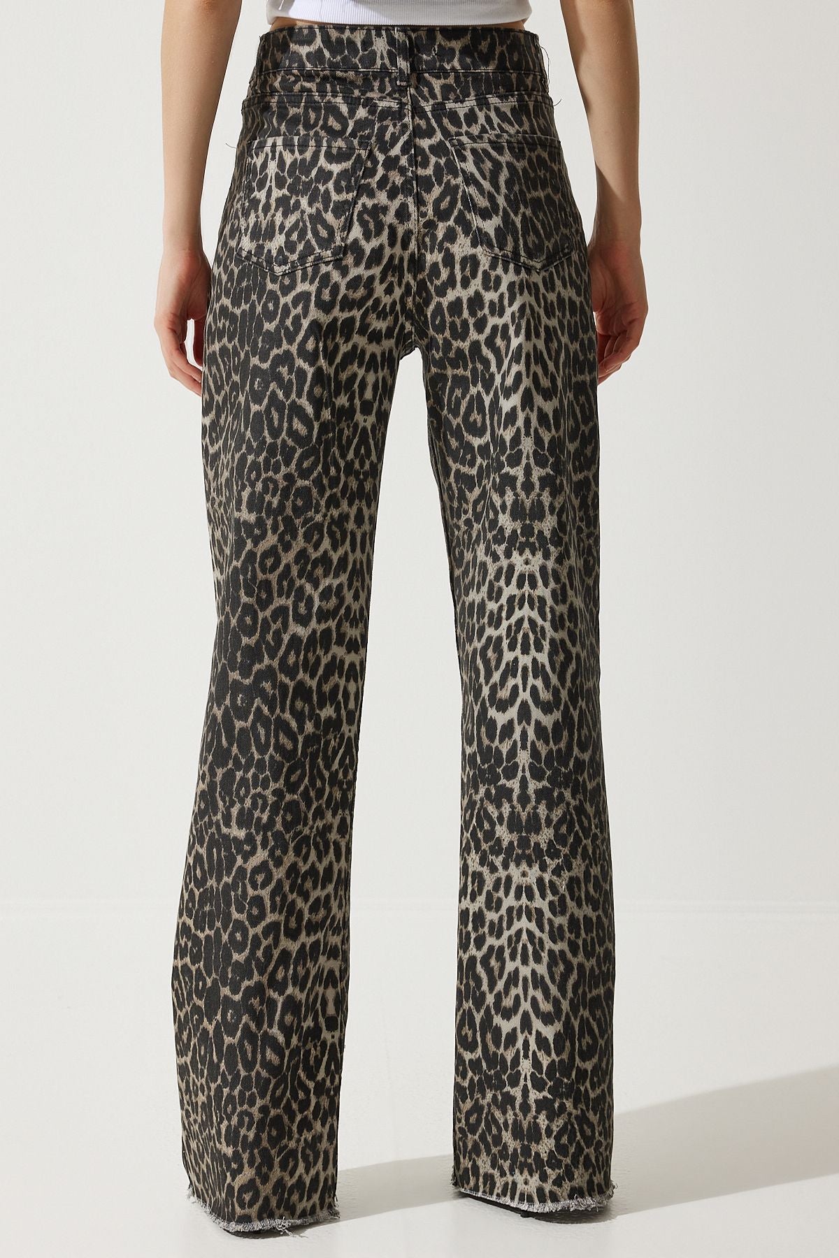 Women's black beige leopard patterned Palazzo Jean VC00002