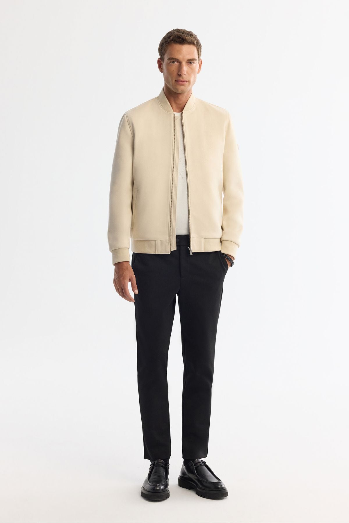 Men's beige zipper suede -looking Bomber Ince Mont B006045