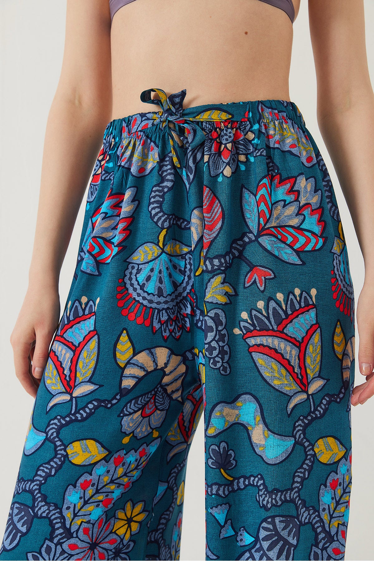 Women's Waist Tied Patterned Viscose Trousers 60261354