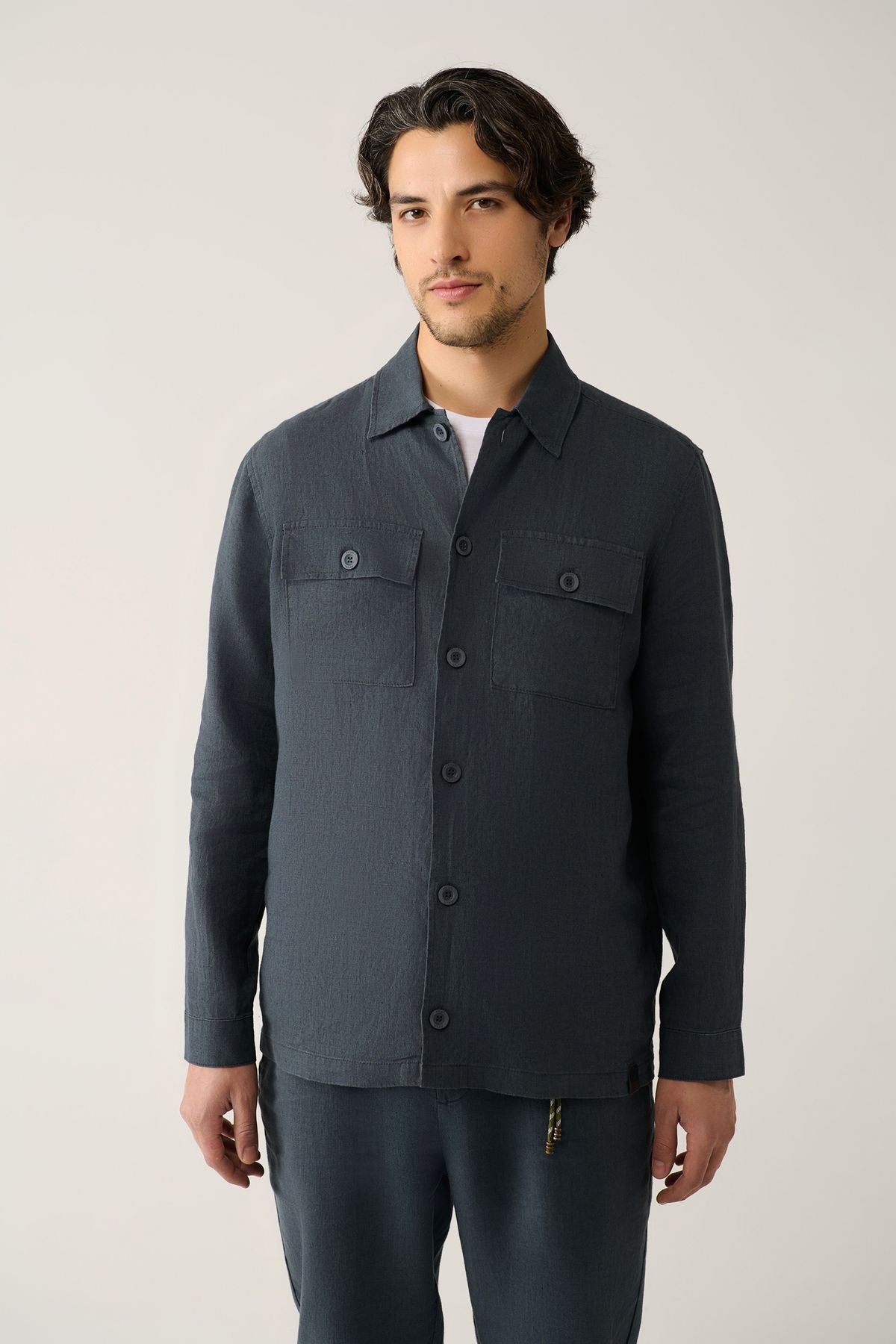 Men's anthracite classic collar 100 %linen shirt A41y2087