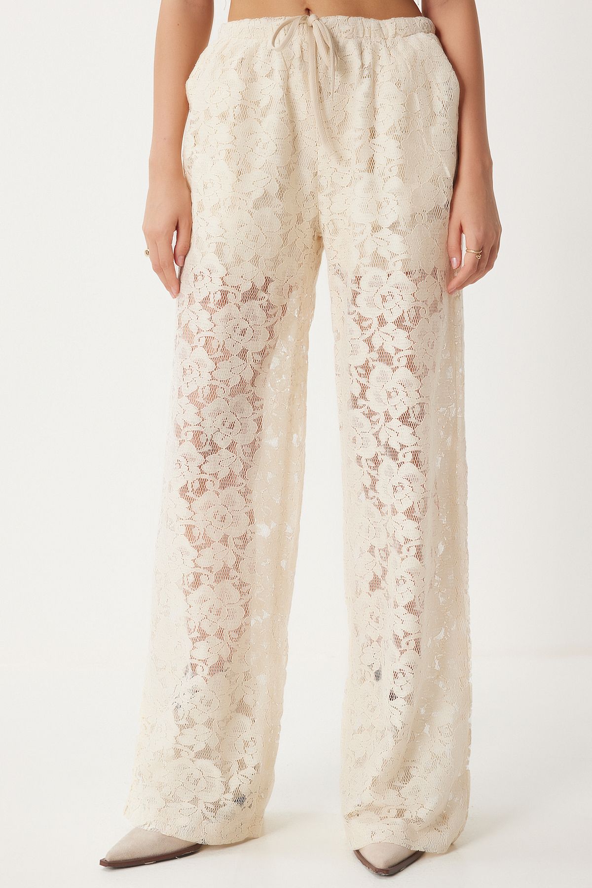 Women's Cream Lace Transparent Pants UL00051