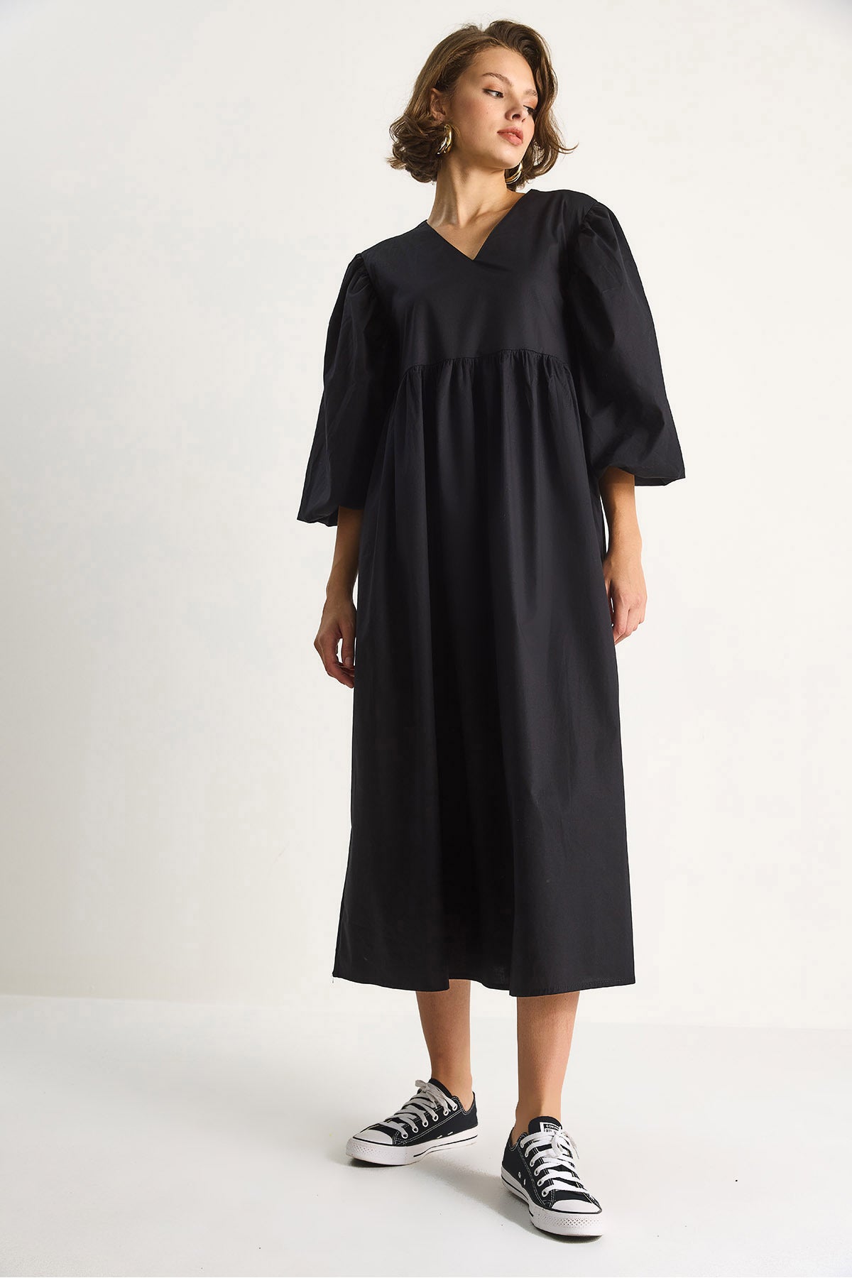 Women's V-Neck Balloon Sleeve Long Dress 60284071