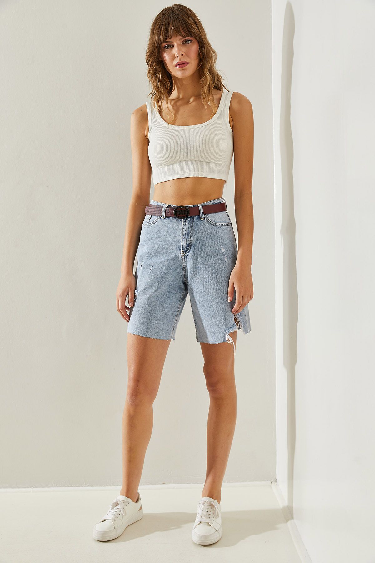 WOMEN'S RIDDED DETAILED Belt Jeans Shorts & Bermuda 60251376