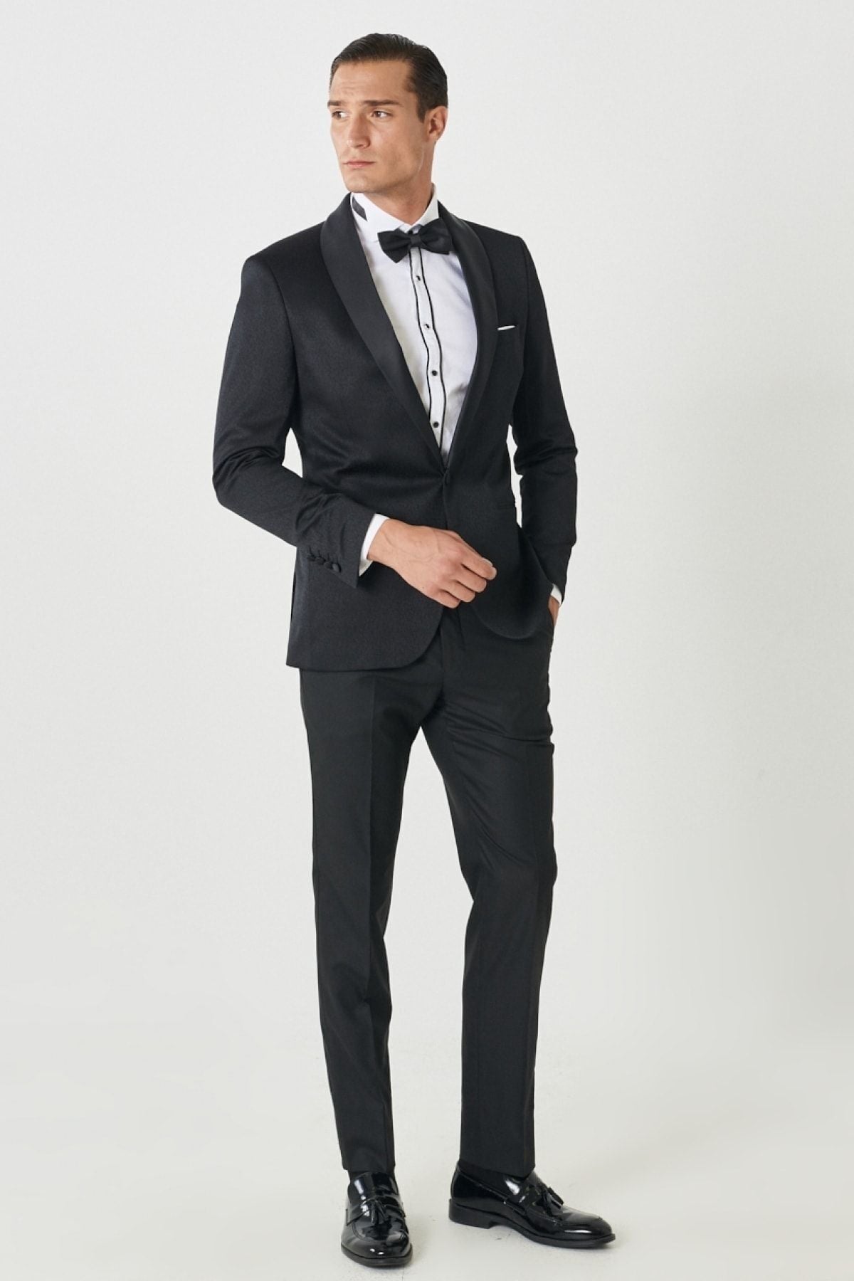 Men's black slim fit narrow cutting mono collar pattern classic tuxedo set