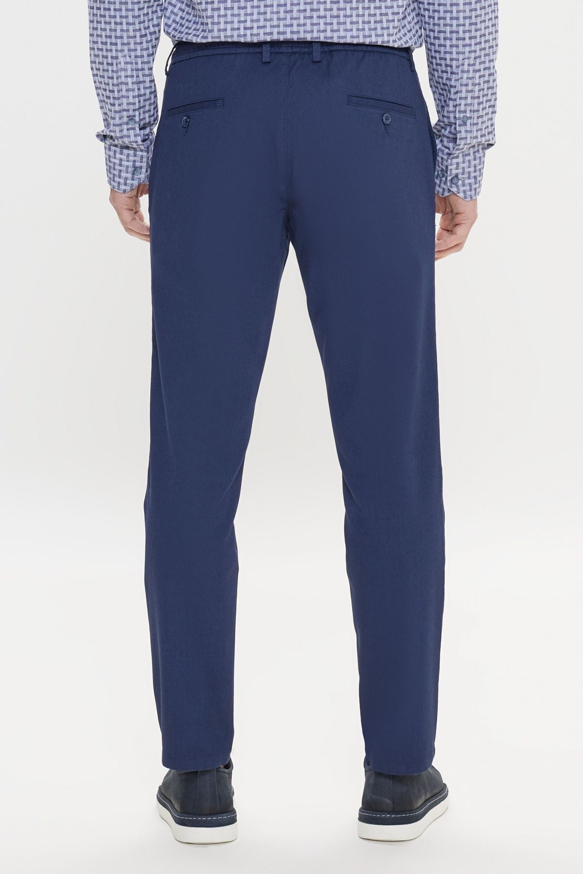 Men's Navy Blue Comfort Fit Casual Cut Cotton Waist Tied Side Pocket Amelor Pants