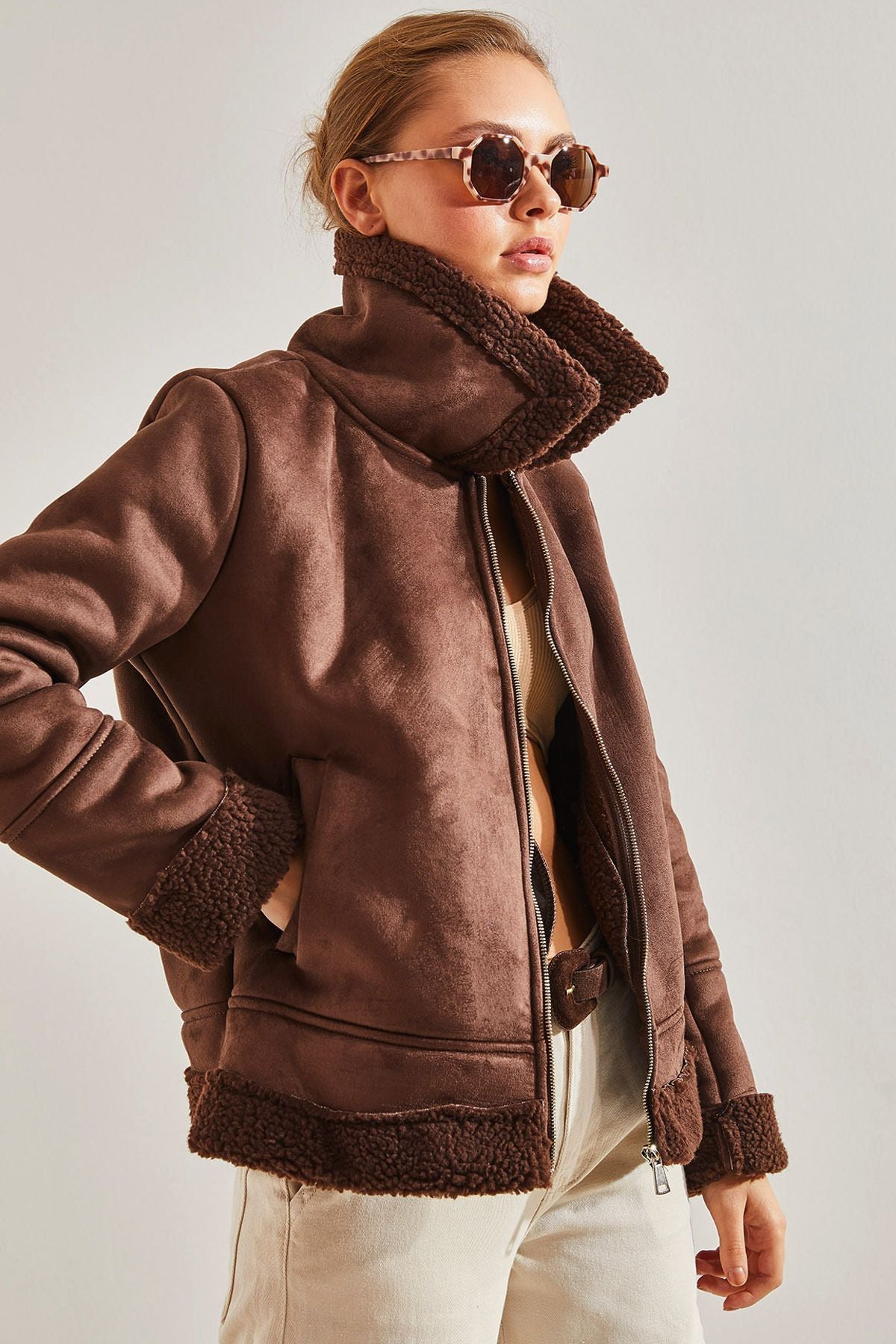 Women's suede plush coat