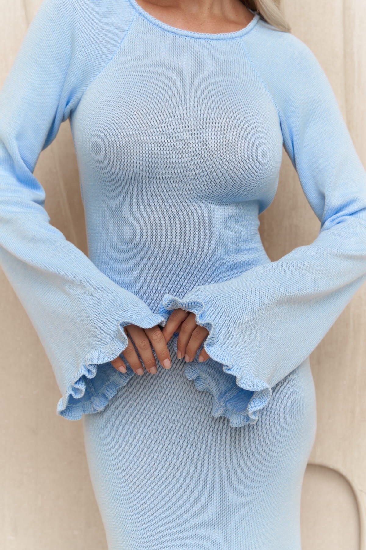 Blue knitwear dress with Angela back low
