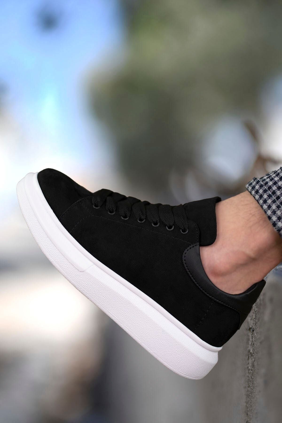 Suede black and white male sneaker 0012360