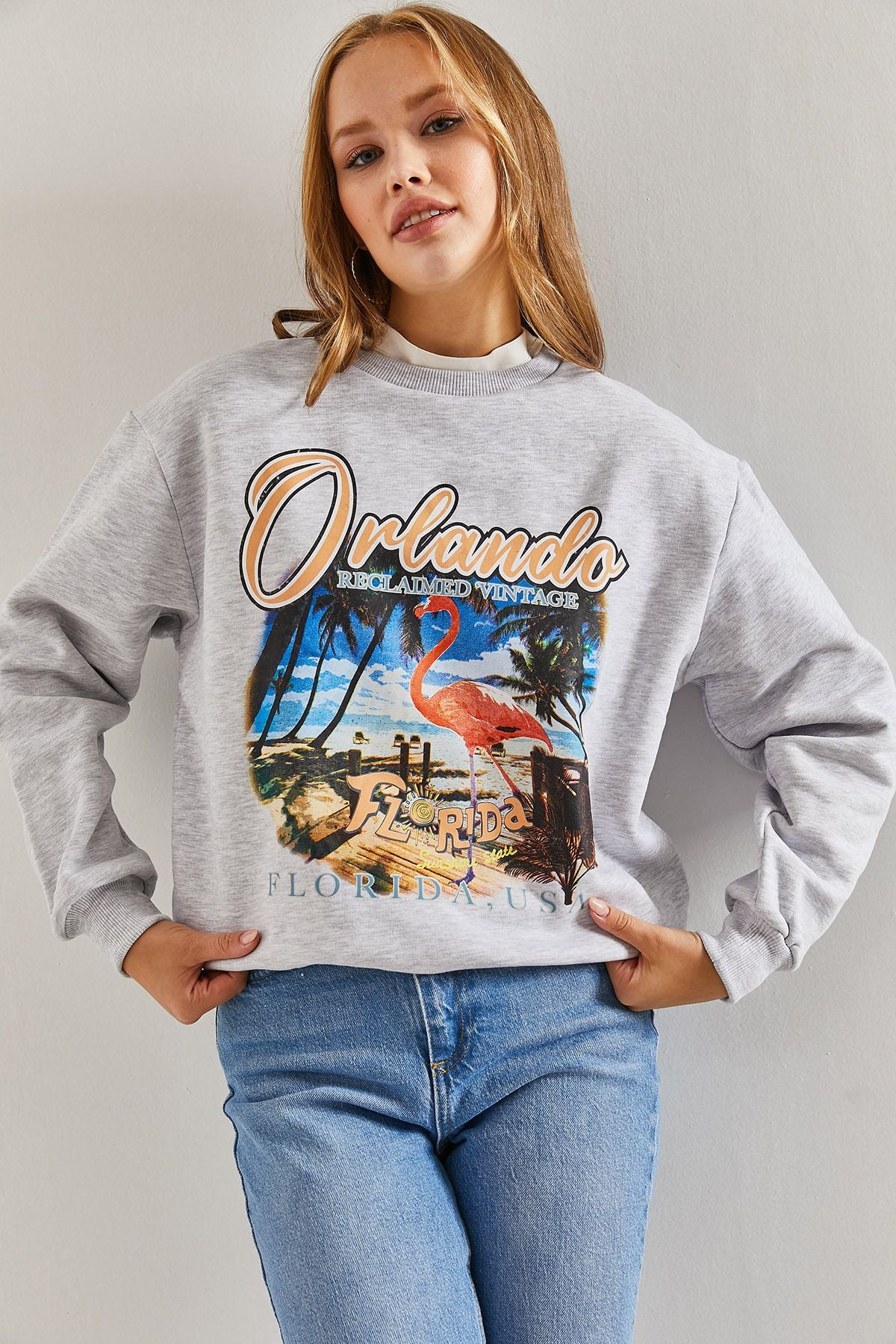 Woman Orlando Picture Printed Three Yarn Sweatshirt