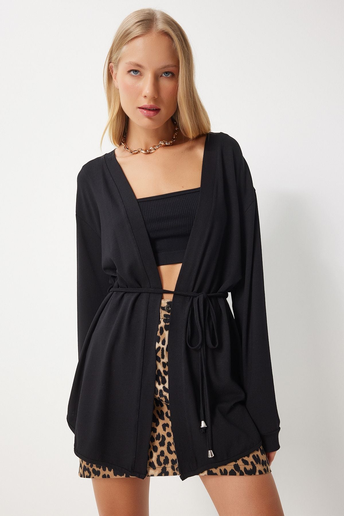 Women's Black Seasonal Knitting Knitwear Cardigan EN00620