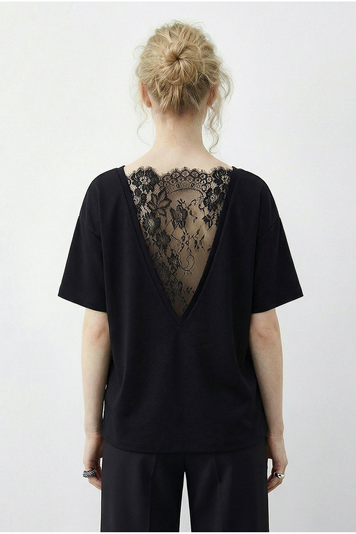 Women's V Back Lace Detailed Scuba Oversize T-Shirt 1050 60283974