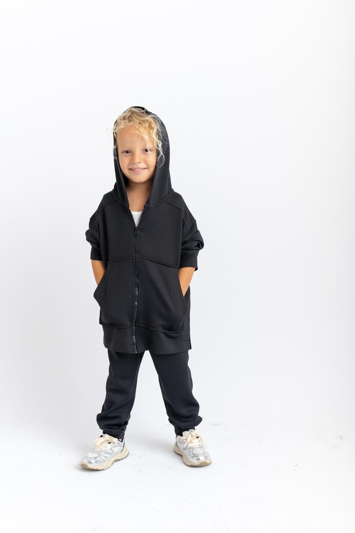 Zippered Kangaroo Pocket Set 2-7 Years Black Black