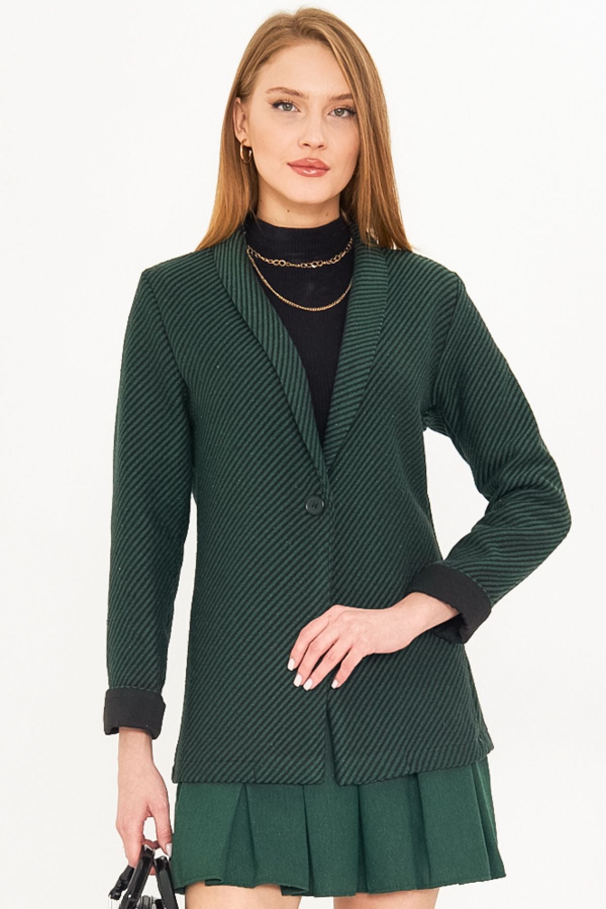 Women's Emerald striped arm folded single button stamp jacket ARM-25K001106