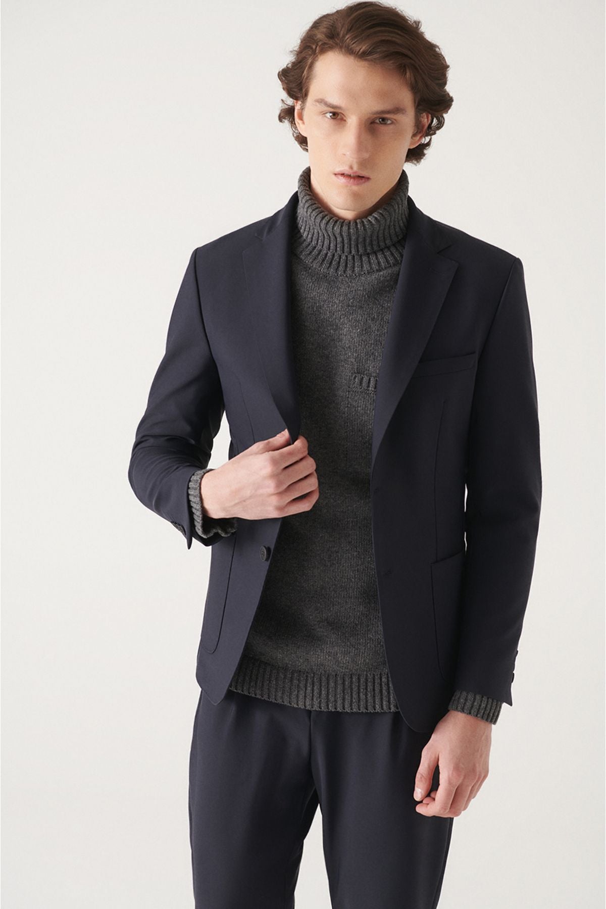 Men's Navy Blue Water Driving Fabric Suit Suit Jacket A22y4011