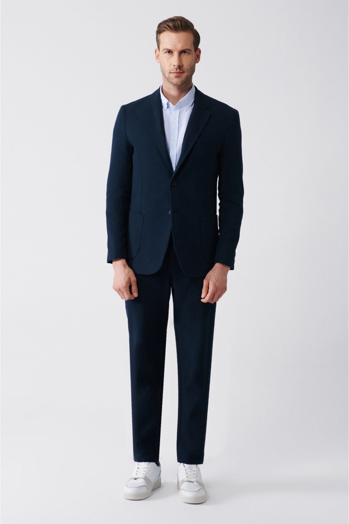 Men's Navy Blue Primer Wool Mixed Double Slit Jacket A31y4009