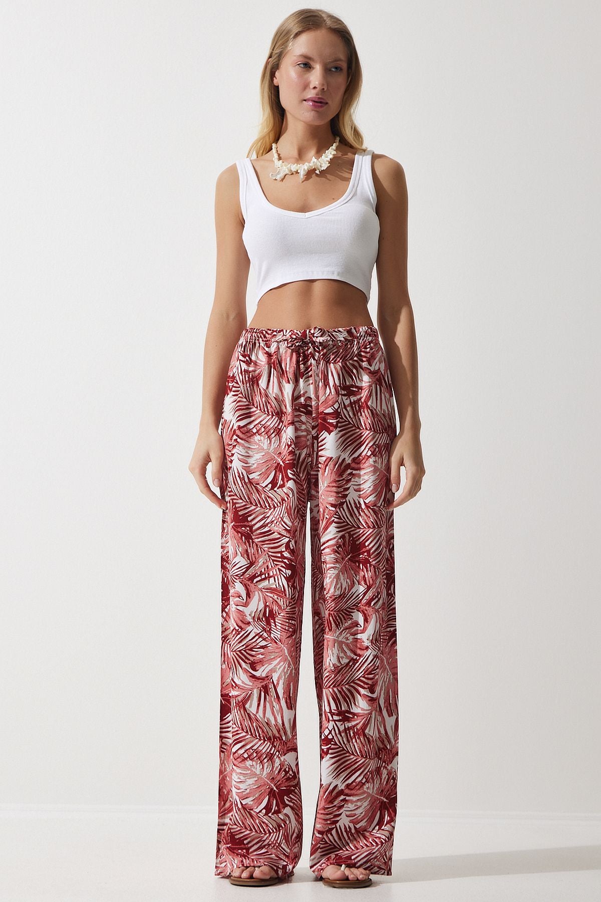 Female Peach Patterned Viscose Palazzo Pants EN00606