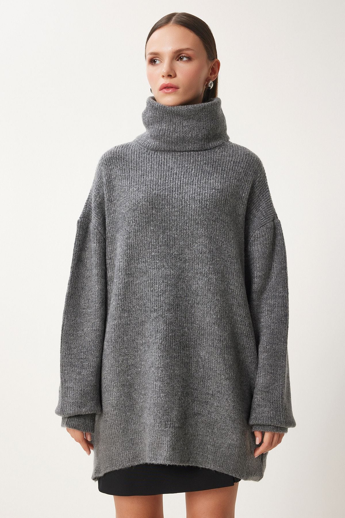 Female anthracit fisherman collar Long knitwear sweater MX00107